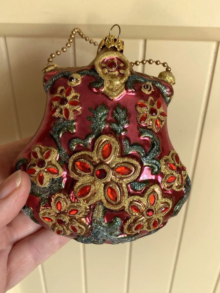 Cartera Fucsia Adornada De Colección Adorno de Vidrio Soplado a Mano Bombilla Hecha a Mano Polonia? Foto 2 de 4
