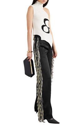 MONSE $1040 fringed black satin wide leg tailored trousers pants UK 10 US 6 BNWT