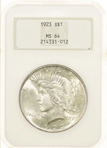 1923 $1 NGC MS 64 Peace Silver Dollar - Old Fatty Holder