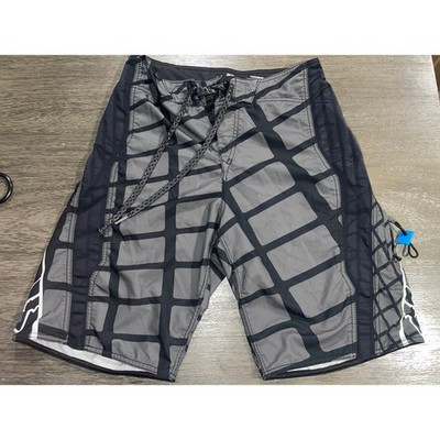 Fox Racing Mens Size 30 Grey Board Shorts Grid Print Swim Trunks 41034
