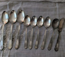 1847 ROGERS BROS Ancestral Silverplate Flatware 8 Spoons 1 Butter Monogram W/M