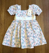 Hope & Henry Floral Baby Dress 18-24  Months Linen, Organic Cotton, Lined