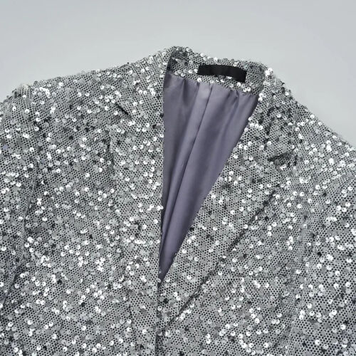 Men Shiny Sequin Suit Blazer Dress Jacket Dinner Party Prom Coat Tops Smart Slim - Picture 14 of 26