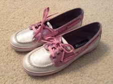 EUC Girls Sperry Top-Sider Cruiser Pink/Silver Sparkly Boat Shoes Sz 3.5M