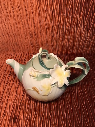 Pier 1 Imports Ginger Lily Hand Painted Porcelain Teapot Lid Franz Style 5 Cup - Picture 3 of 17