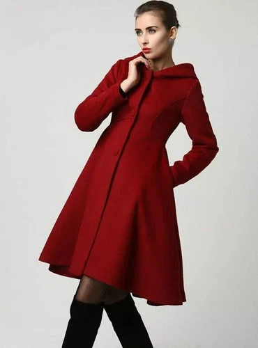 Women Winter Hooded Overcoat Trench Coat Wool Blends Long Jacket Outwear Parka!@ - Picture 4 of 15