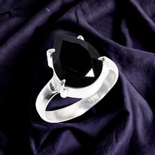 Natural Black Onyx Solitaire Party Wear Ring Size 7.75 925 Silver For Girls