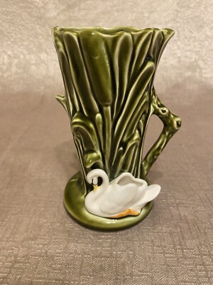 Sylvac Keramik Vase Nr. 4377 grüner Baum mit Schwan 15 cm hoch