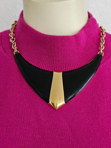 MONET women choker necklace black gold, 16" Big Statement piece