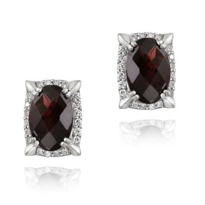 Rhodinierte 7,5ct Granat- & CZ-Ovale Ohrringe - Bild 1 von 3