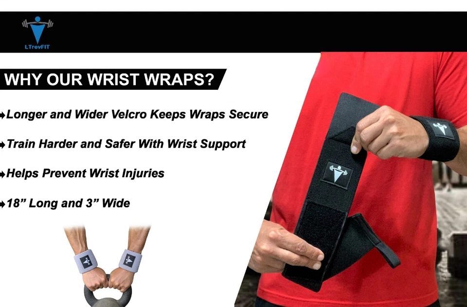 Heavy Duty Wrist Wraps For Power Weight Lifting Workout Gym Bench Press Support - Image 2 of 4