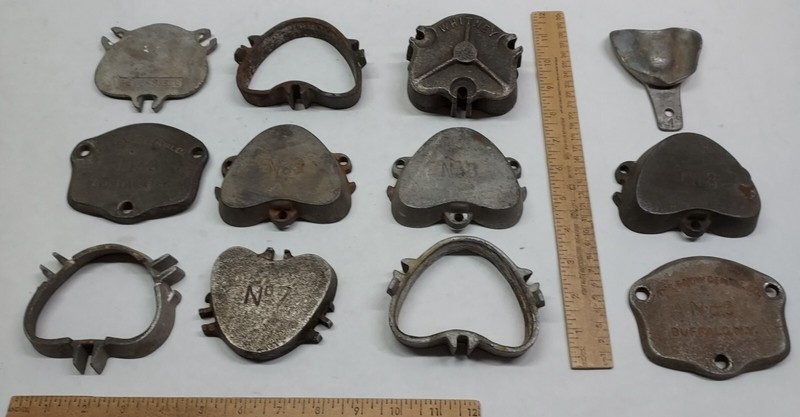 12 vintage DENTAL / DENTURE related Cast Metal MOLDS / FRAMES / TRAYS - as is