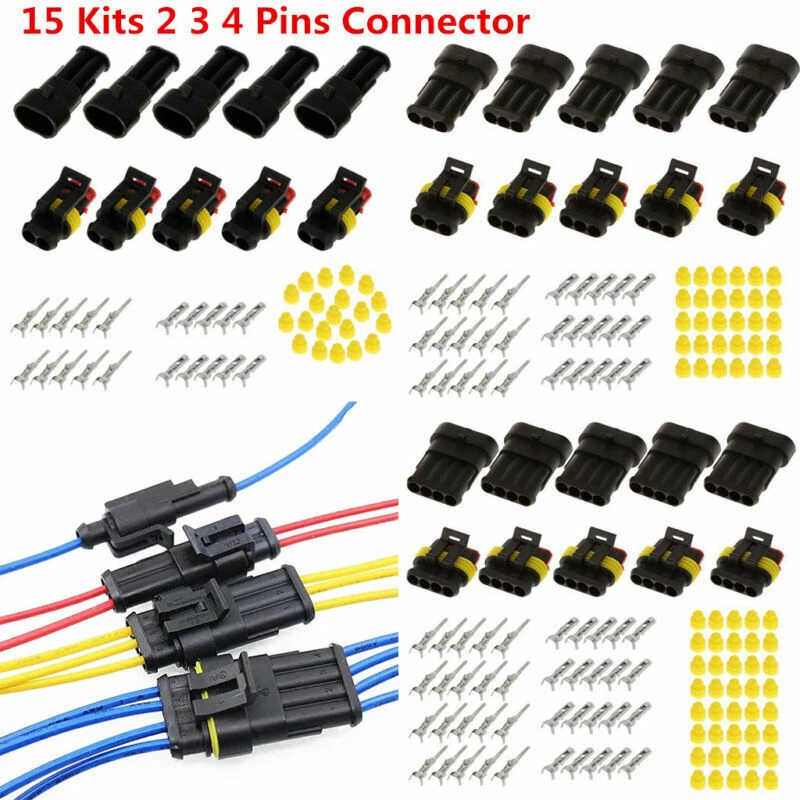 Kit de enchufe conector cable eléctrico sellado impermeable 2 3 4 pines para automóvil motocicleta Foto 2 de 4