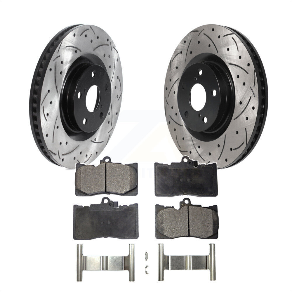 Drilled Slot Brake Rotor SemiMetallic Pad Front Kit For Lexus GS350