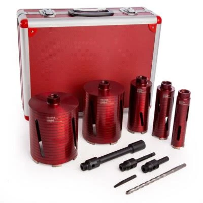 DART TOOLS RED TEN Dart 10 Piece Dry Diamond Core Drill Bit Kit Set,Adaptors & Case,DB00880