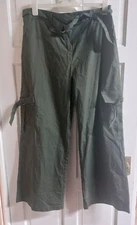 Next Khaki Combat Cargo Wide Leg 100% Cotton Trousers Uk 16