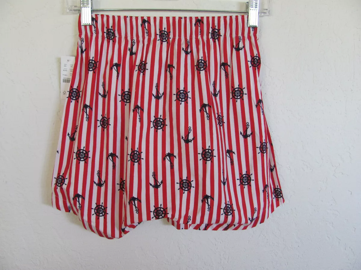 J Crew Boxers Anchor Stripe Red White Woven Cotton Shorts Men s