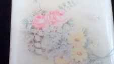 1950s Large Square Makeup Compact w/ Flower Floral Lucite Acrylic Lid - USA Made
