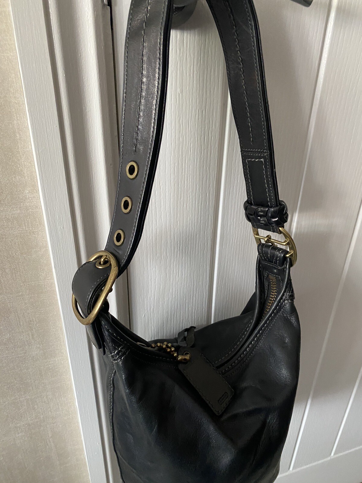 COACH Black Thick leather bucket / shoulder bag, brass buckles, from