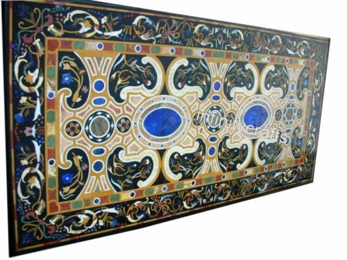 Pietra Dura Art Dinette Table Top Black Marble Meeting table with Luxurious Look