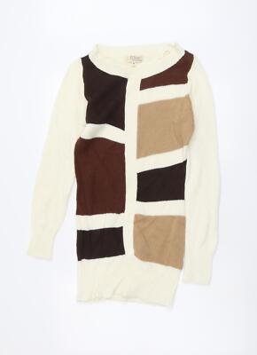 CI SONO Damenpullover beige Rundhals geometrischer Acrylpullover Größe M