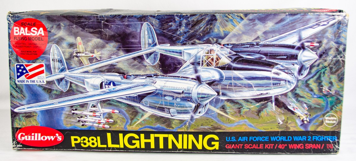Flying Airplane Model Kit Guillows P-38L Lightning US WWII Fighter