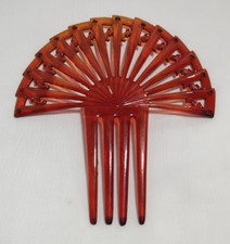 Vintage Red Celluloid Art Deco Large Plastic Fan Hair Comb Rhinestones 4.5 X 4