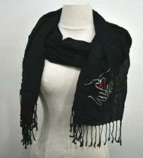 Apt 9 Womens Black Comfortable Casual Embellished Twill Pashmina Wrap Scarf OS