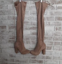 Lulu's Thigh High Boots sz 7 Vegan Suede Camel Clubbing Versatile