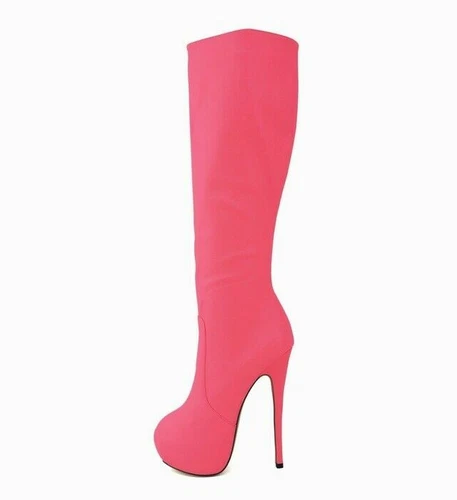 Stivali alti ginocchio donna stiletto cerniera laterale plateau tacchi sexy punta rotonda taglia - Foto 28 di 34