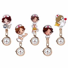 Cartoon Rose Gold Doctor Clip-on Fob Quartz Pocket Nurse Watch Brooch Hanging