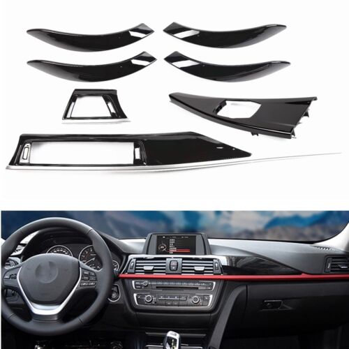 7pc Silver+Black Center Console Air Panel Trim Cover For BMW 3 4 Series F30 F31 - Foto 1 di 6