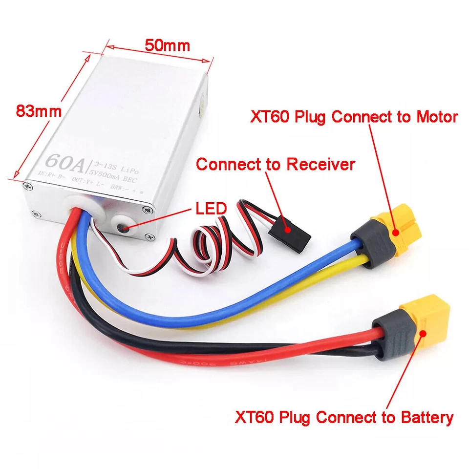 Brushed ESC 24V 48V 60A High Voltage Brush Motor Speed Ctrl RC Model Cars - Image 3 of 4