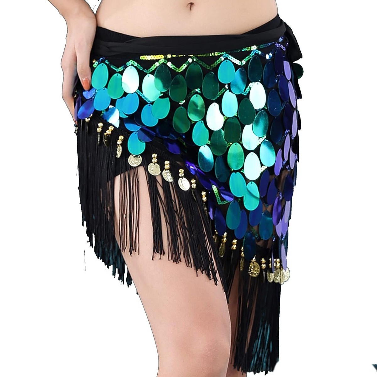 Rhinestone Skirt / Belt / Wrap Belly Dance Triangle Belt Skirt Fringe Festival Mesh Hip Scarf main image 2