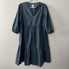 GAP Maternity Teal Blue Floral Puff 3/4 Sleeve V-Neck Tiered Dress Size L