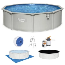 Bestway Hydrium 15' x 48" Round Steel Wall Above Ground Swimming Pool Set, Gray