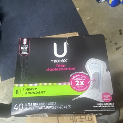 U by Kotex Teen Ultra Thin Pads with Wings Heavy Absorbency 40 Count
