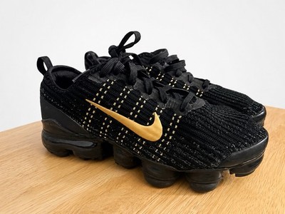 Nike Air VaporMax Flyknit 3 Black Metallic Gold BQ5238-004 Youth 5.5Y Women s 7