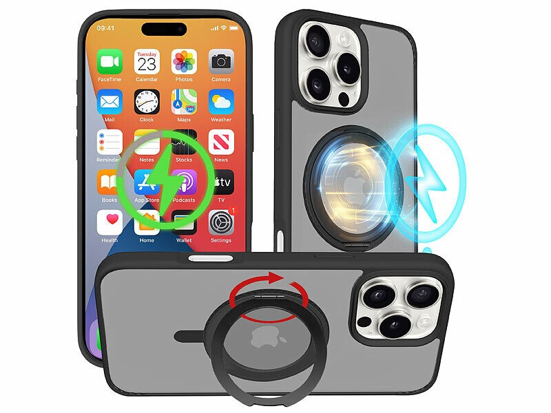 Coque antichoc iPhone 16 Pro Max XC haut de gamme MagSafe avec béquille 360