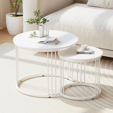 Nesting Coffee Table 23.6" Round Coffee Table Set of 2 Wooden Nesting Table W/