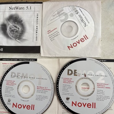 Novell Netware 5.1 OS, Client, Online Docs. Demo Software.3User. 90day Eval