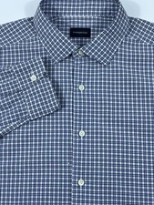 Ermenegildo Zegna Men  s Blue Micro Check Long Sleeve Dress Shirt