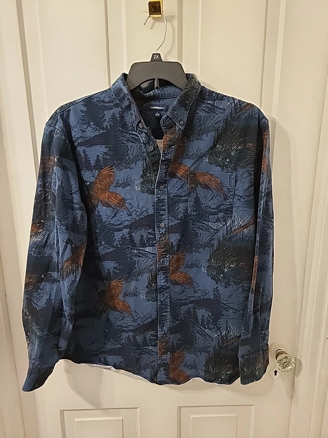 Croft & Barrow Mens L Blue Chamois Ducks Print Button-Up Long Sleeve Shirt