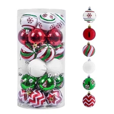 Christmas Ornaments Tree Decorations, 30ct Red Green White Shatterproof Chris...