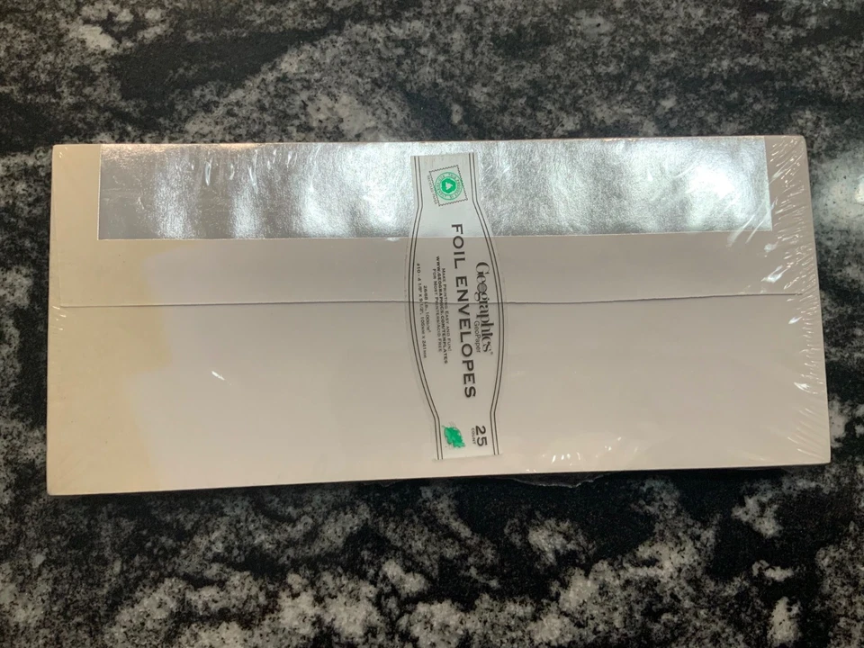 Sobres Geographics Silver Foil Flap #10 4 1/8x 9 1/2 25 unidades nuevos sellados Foto 2 de 4