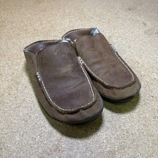 OluKai Moloa Slipper Brown Leather Shearling Collapsible Heel Shoes Mens Size 9