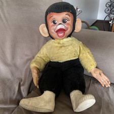 VTG Yellow Black monkey stuffed plush With Plastic Face,hands Ears And Shoes
