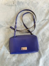 Lauren Ralph Lauren Blue Leather Crossbody Wallet Purse Small Zip Around Bag