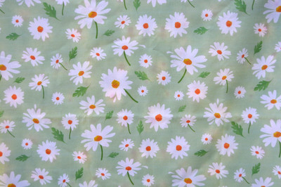 1.125 yards daisies on a light green background COTTON fabric 42'' w