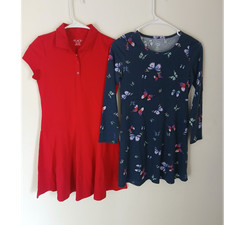 The Children's Place Girls Lot 2 Dresses Red Polo Navy Butterfly L 10/12